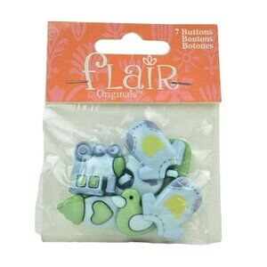 Flair Originals It's a Boy! 7 Button Set Train, Bottles, Shirts, Duck, Car New